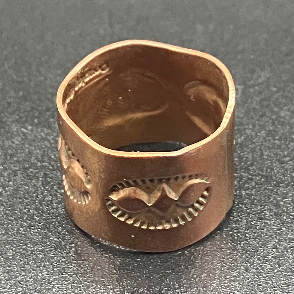 Navajo Copper Ring by Douglas Etsitty Hand Stamped Wide Band Size 7.5